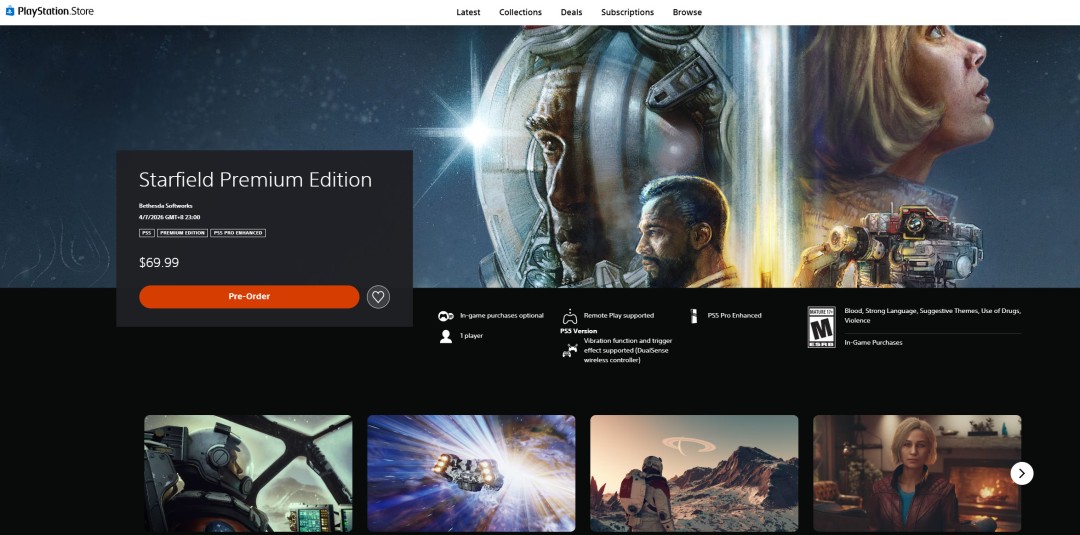 《星空》PS5版在美国大受欢迎 已登顶PSN预购榜