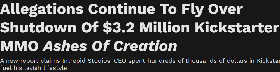 《灰烬创世纪》停服众筹327万美元被指被挪用 开发者否认
